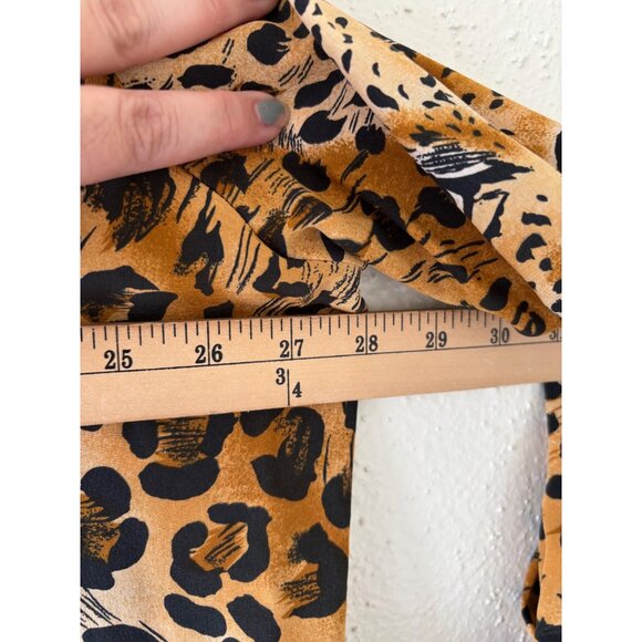 Bloomingdales Womens Silk Cheetah Print Button-Up Shirt Genuine Leather Collar - Picture 8 of 16